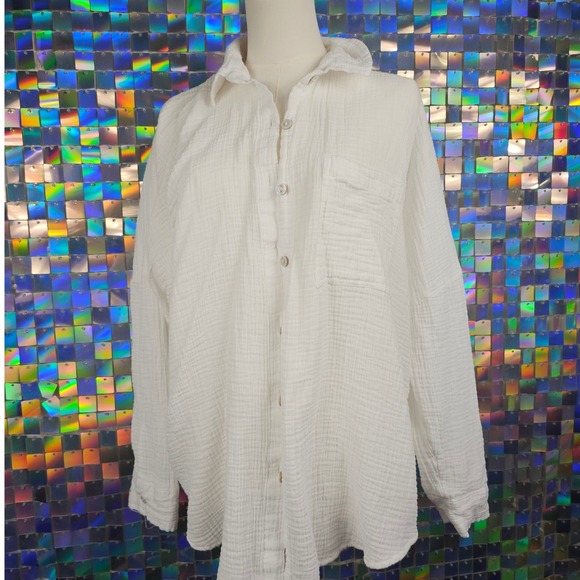American Eagle Outfitters White Gauze Long Sleeve Button Up Shirt Top M - Picture 3 of 8